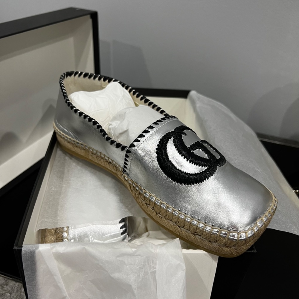 Gucci Interlocking G Metallic Leather Espadrilles